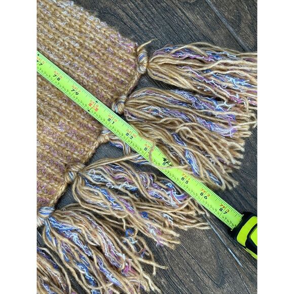 NEW Anthropologie Chinky Knit Scarf Multicolor Golden Oversized Fringe 12"X86" - Picture 9 of 9